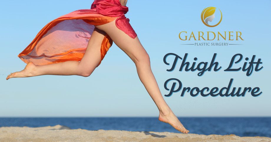 Gardner Plastic Surgery thigh lift procedure, weight loss, woman leaping on beach